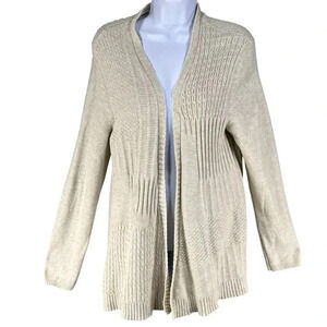 J Jill Women M Open Cardigan Sweater Textured Block Knit Cottagecore Minimalist